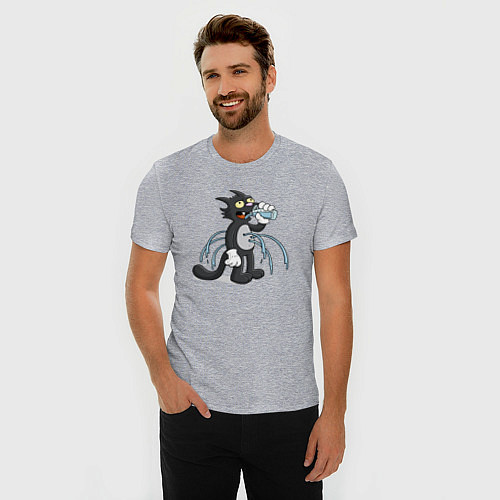 Мужская slim-футболка Царапка напрасно пьёт воду / Меланж – фото 3