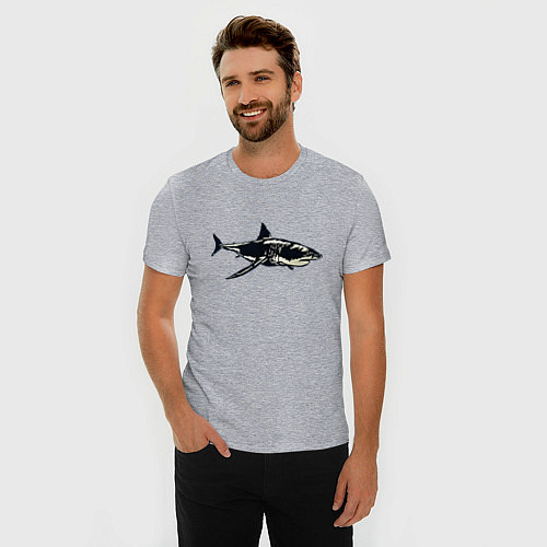 Мужская slim-футболка Акула на белом фоне / Меланж – фото 3