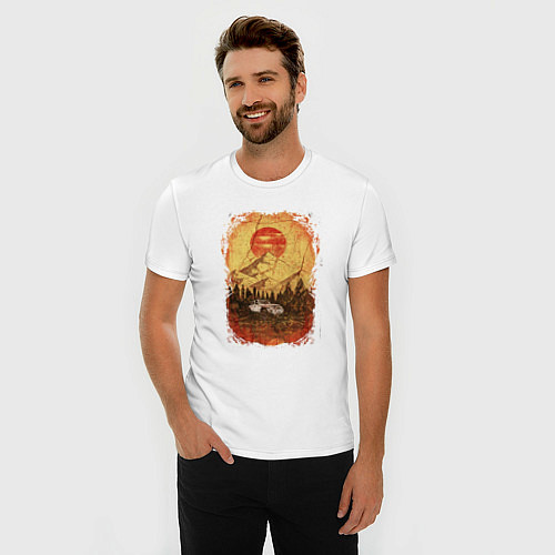 Мужская slim-футболка Внедорожник и солнце / Белый – фото 3