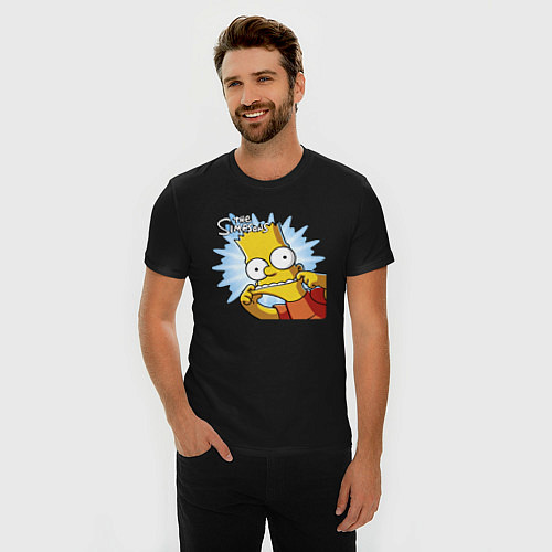 Мужская slim-футболка Барт Симпсон корчит рожицу! / Черный – фото 3
