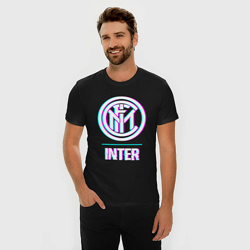 Мужская slim-футболка Inter FC в стиле glitch / Черный – фото 3