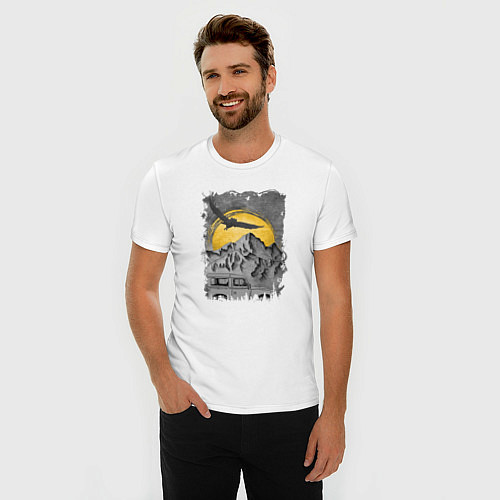 Мужская slim-футболка Бездорожье и сова / Белый – фото 3
