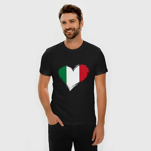 Мужская slim-футболка Сердце - Италия / Черный – фото 3