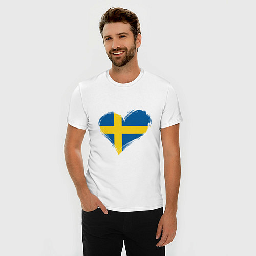 Мужская slim-футболка Сердце - Швеция / Белый – фото 3
