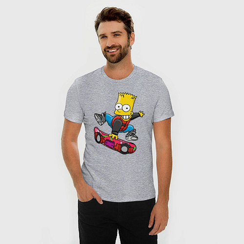Мужская slim-футболка Барт Симпсон - крутой скейтбордист / Меланж – фото 3