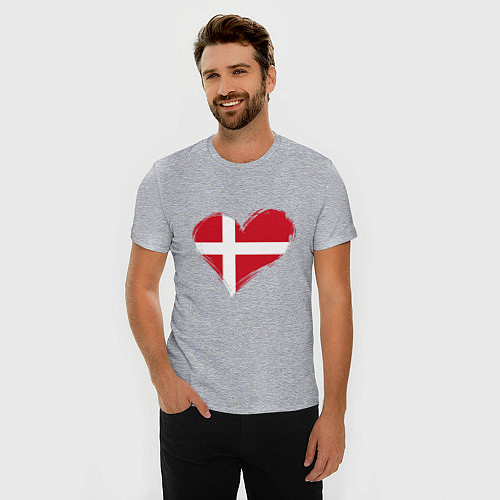 Мужская slim-футболка Сердце - Дания / Меланж – фото 3
