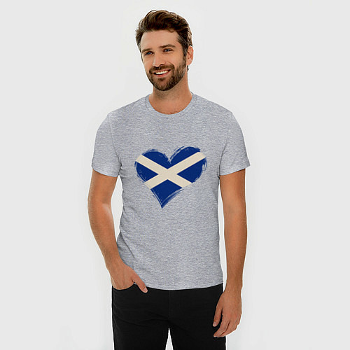 Мужская slim-футболка Сердце - Шотландия / Меланж – фото 3