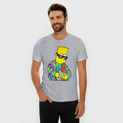 Мужская slim-футболка Барт Симпсон считает выручку / Меланж – фото 3