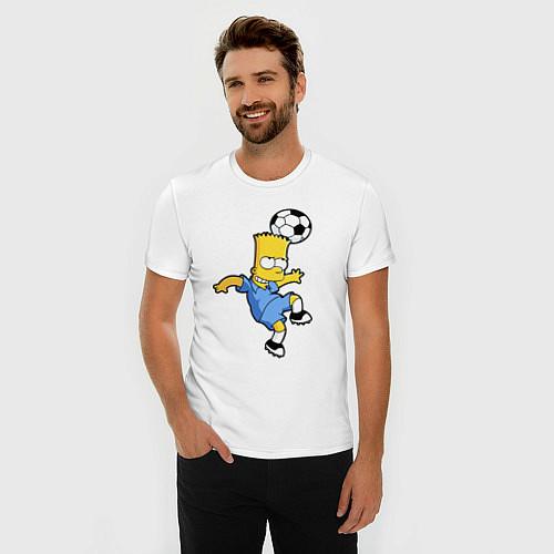 Мужская slim-футболка Барт Симпсон - игра головой! / Белый – фото 3