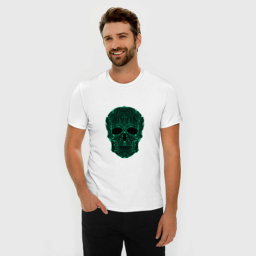 Мужская slim-футболка Skull in a microprocessor / Белый – фото 3