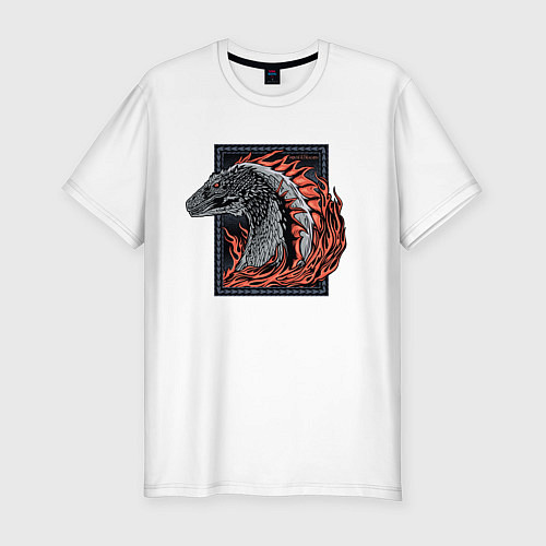 Мужская slim-футболка Дом Дракона дракон и пламя / Белый – фото 1