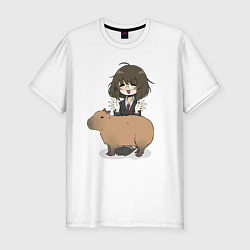 Футболка slim-fit Девочка с капибарой - восторг, цвет: белый