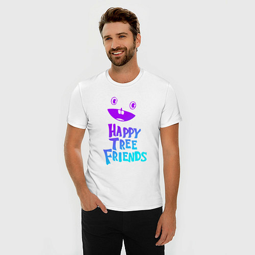 Мужская slim-футболка Happy Three Friends - NEON / Белый – фото 3