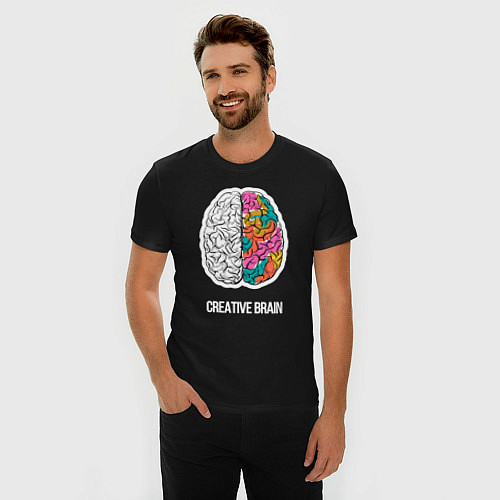 Мужская slim-футболка Creative Brain / Черный – фото 3