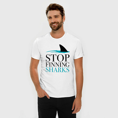 Мужская slim-футболка Хватит ловить акул / Белый – фото 3