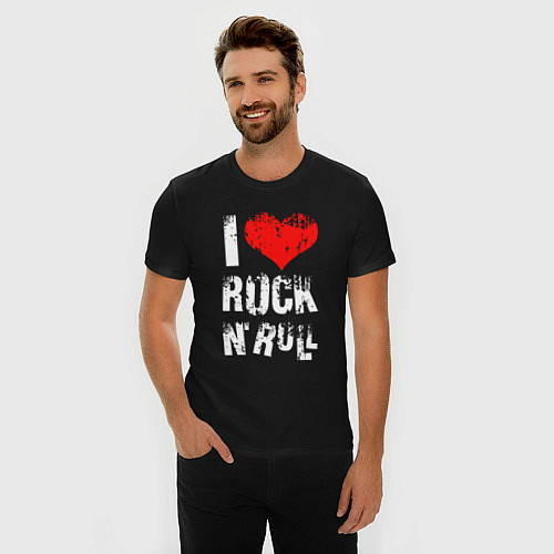 Мужская slim-футболка I Love Rock N Roll / Черный – фото 3