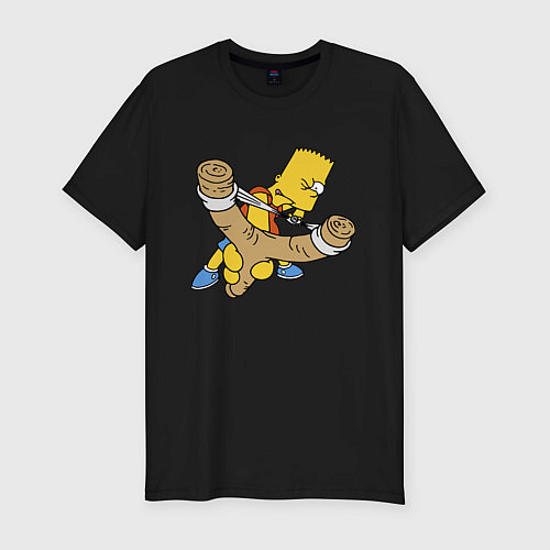 Мужская slim-футболка Хулиган Барт Симпсон целится из рогатки / Черный – фото 1