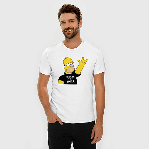 Мужская slim-футболка Гомер Симпсон - Rock n Roll / Белый – фото 3