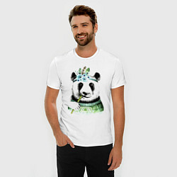 Футболка slim-fit Прикольный панда жующий стебель бамбука, цвет: белый — фото 2