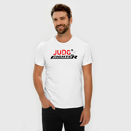 Мужская slim-футболка Дзюдоист лого / Белый – фото 3