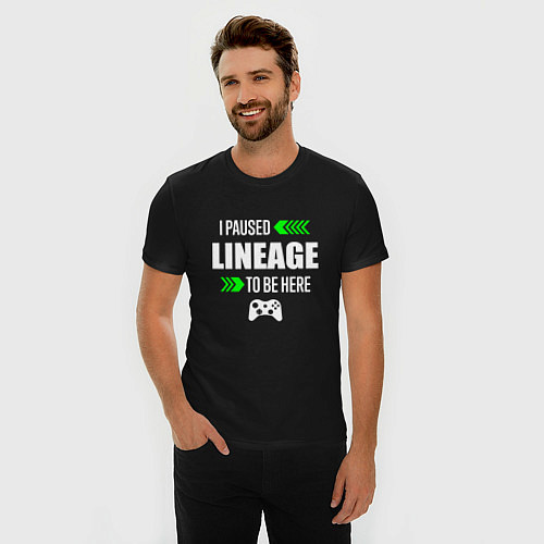 Мужская slim-футболка I paused Lineage to be here с зелеными стрелками / Черный – фото 3
