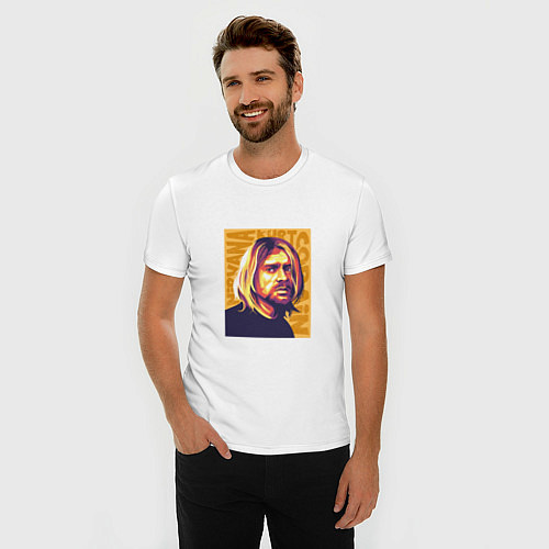 Мужская slim-футболка Nirvana - Cobain / Белый – фото 3