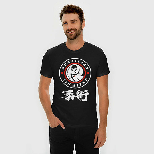 Мужская slim-футболка Brazilian splashes Jiu jitsu fighter logo / Черный – фото 3