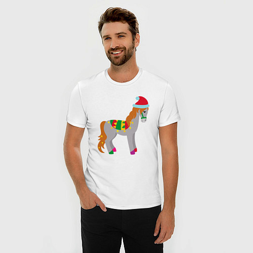 Мужская slim-футболка Праздничная лошадкa / Белый – фото 3