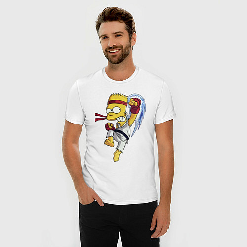 Мужская slim-футболка Боец Барт Симпсон - чёрный пояс / Белый – фото 3