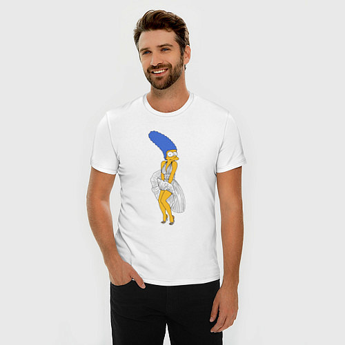 Мужская slim-футболка Мардж Симпсон в позе Мэрилин Монро / Белый – фото 3