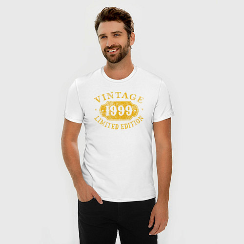 Мужская slim-футболка Винтаж 1999 ограниченный выпуск / Белый – фото 3