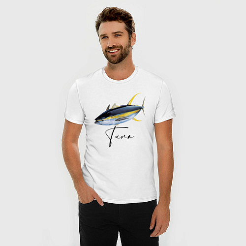 Мужская slim-футболка Желтопёрый океанский тунец / Белый – фото 3