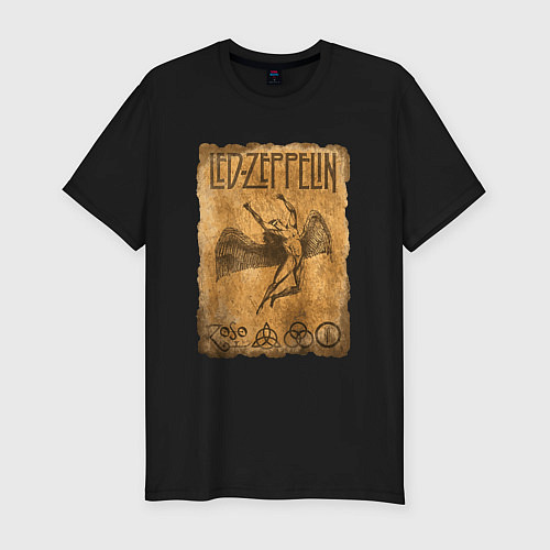 Мужская slim-футболка Led zeppelin swan song logo / Черный – фото 1