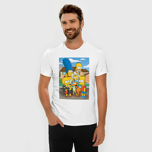 Мужская slim-футболка Фото семьи Симпсонов / Белый – фото 3