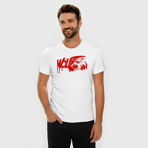 Мужская slim-футболка WOLF красный оскал / Белый – фото 3