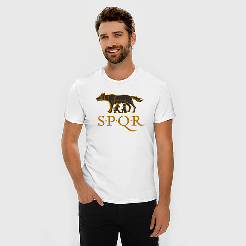 Мужская slim-футболка Капитолийская волчица SPQR / Белый – фото 3