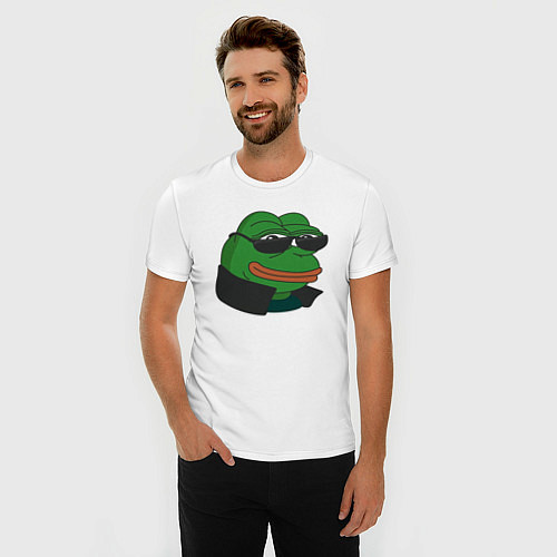 Мужская slim-футболка Лягушонок Пепе крутой / Белый – фото 3