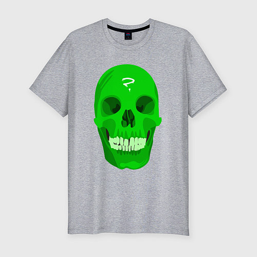 Мужская slim-футболка Зелёный череп со знаком вопроса / Меланж – фото 1