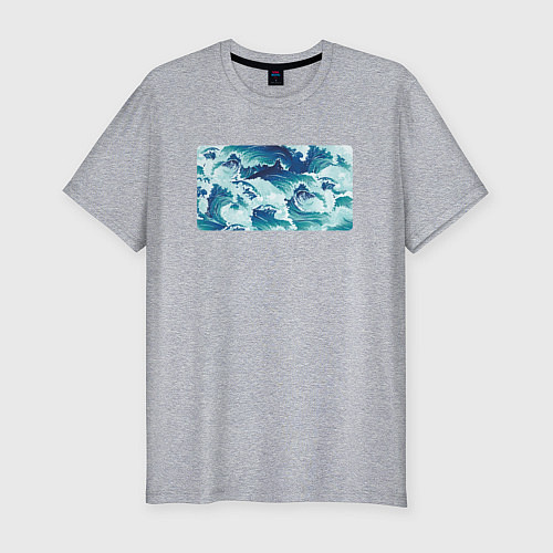 Мужская slim-футболка Штормовые морские волны / Меланж – фото 1