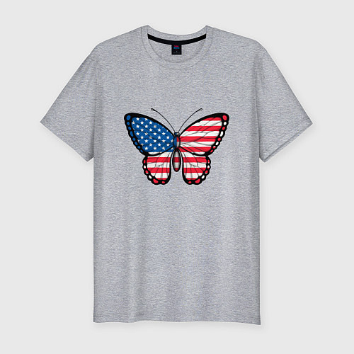 Мужская slim-футболка Бабочка - США / Меланж – фото 1