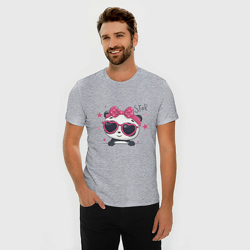 Мужская slim-футболка Panda Star / Меланж – фото 3