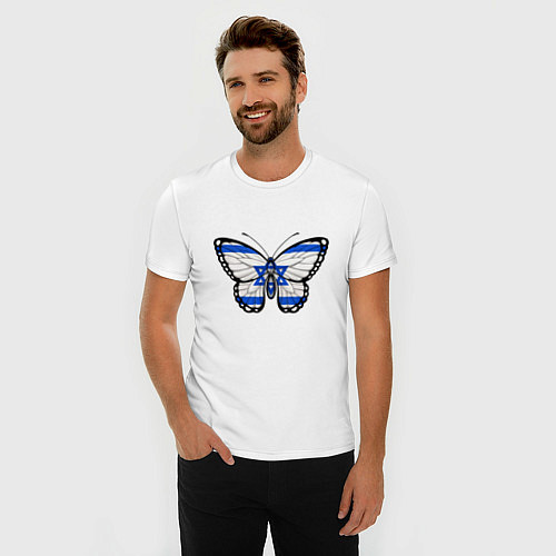 Мужская slim-футболка Бабочка - Израиль / Белый – фото 3