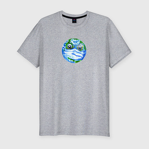 Мужская slim-футболка Злая планета Земля в маске рисунок / Меланж – фото 1