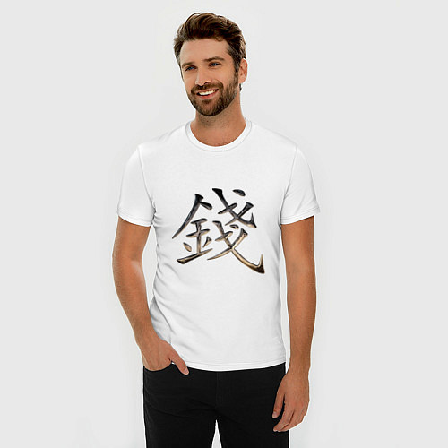 Мужская slim-футболка Иероглиф Деньги: Фэн-Шуй / Белый – фото 3
