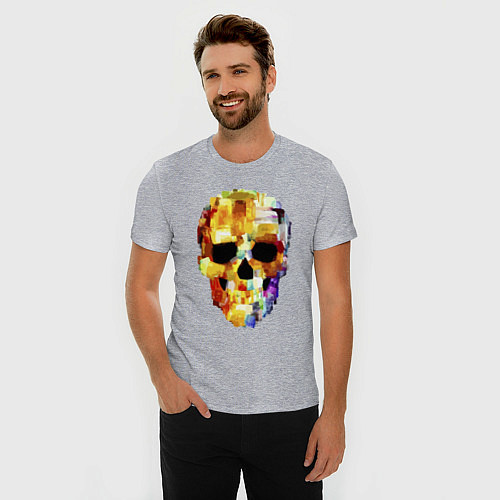 Мужская slim-футболка Color skull - sketch / Меланж – фото 3