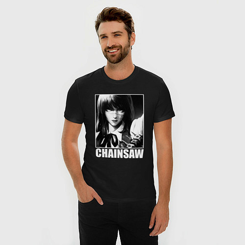 Мужская slim-футболка Chainsaw man - Аса Митака / Черный – фото 3