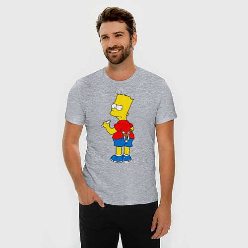 Мужская slim-футболка Хулиган Барт Симпсон / Меланж – фото 3