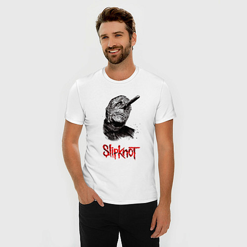 Мужская slim-футболка Slipknot-легендарная маска / Белый – фото 3