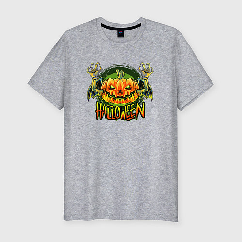 Мужская slim-футболка Кислотная тыква Halloween / Меланж – фото 1