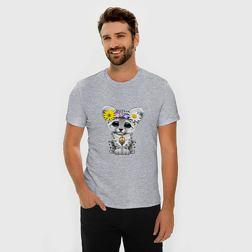 Мужская slim-футболка Мир - Снежный Леопард / Меланж – фото 3